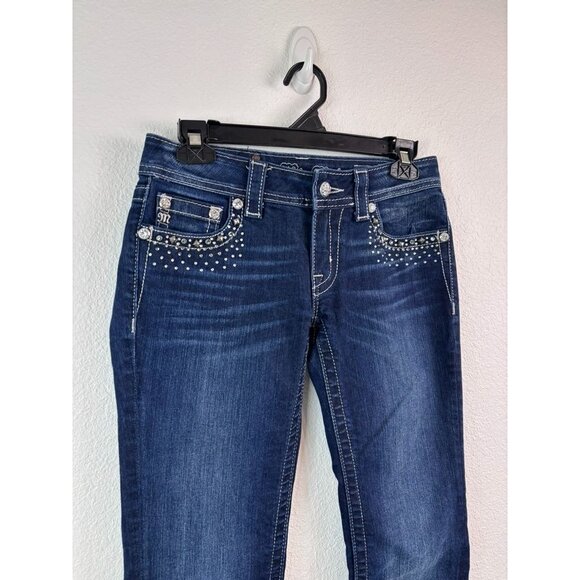 Miss Me women's 27 boot dark wash mid-rise bootcut jeans bling stud 31" inseam - Picture 2 of 7